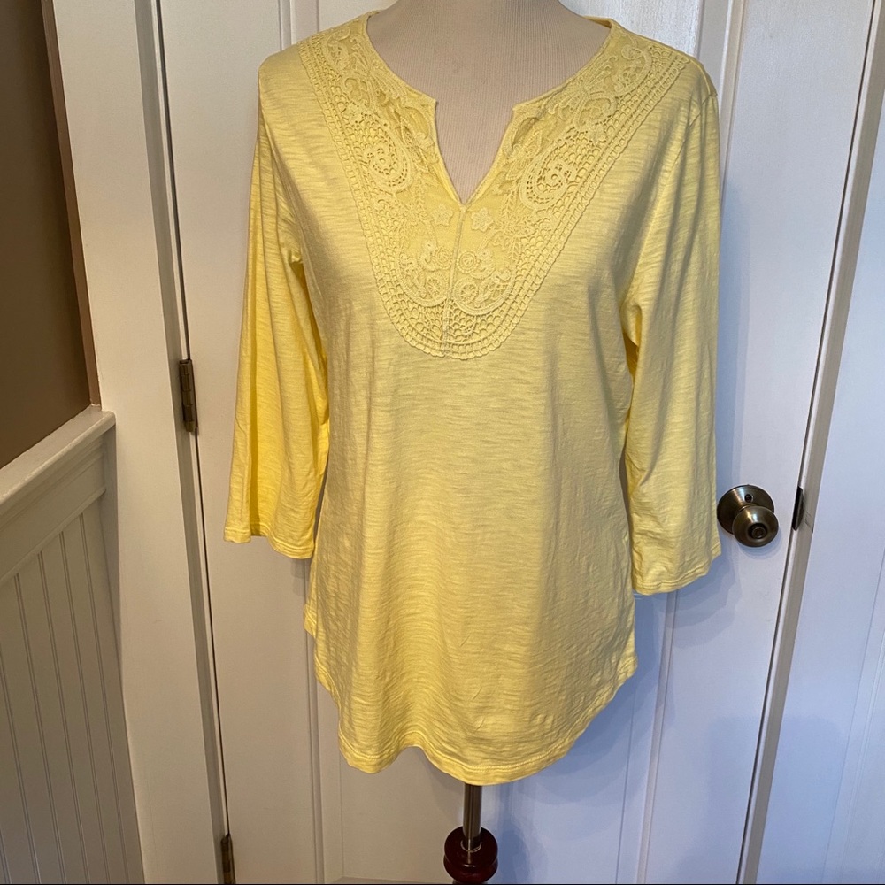 COLDWATER CREEK TOP TEE YELLOW 3/4 SLEEVE Size M 10-12
